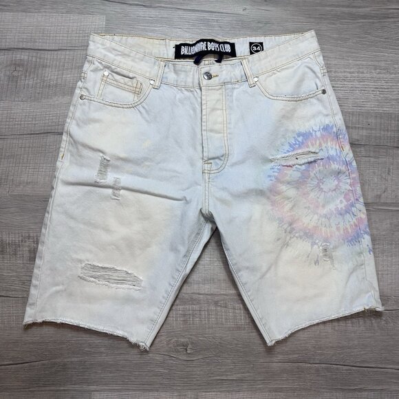 BBC Billionaire Boys Club Freedom Denim Jean Shorts Men's Sz 34 Distressed - Picture 1 of 10